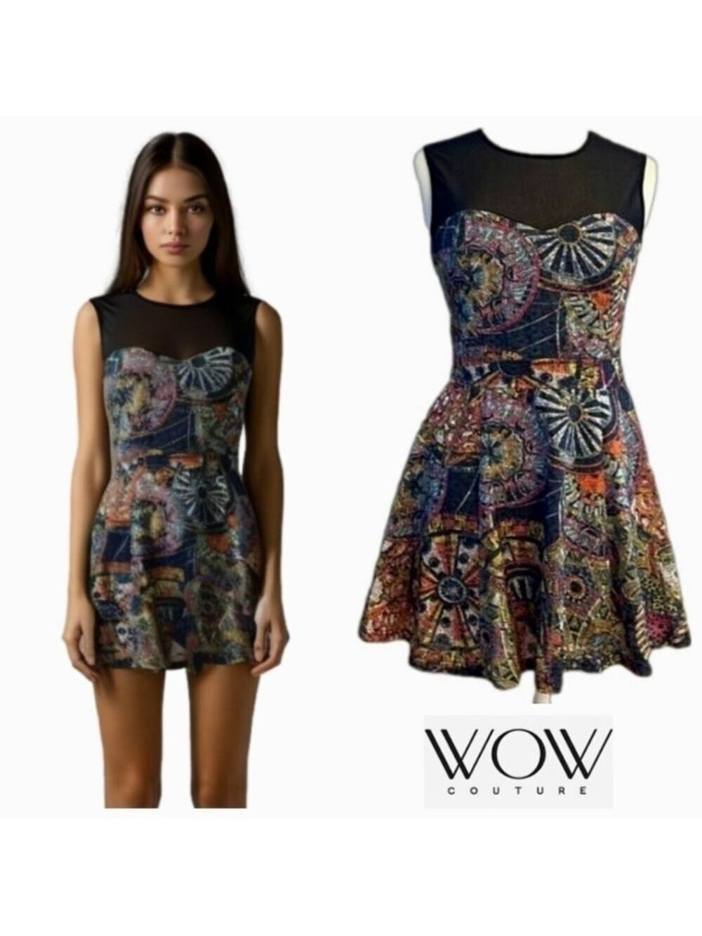 WOW Couture mosaic print sleeveless dress